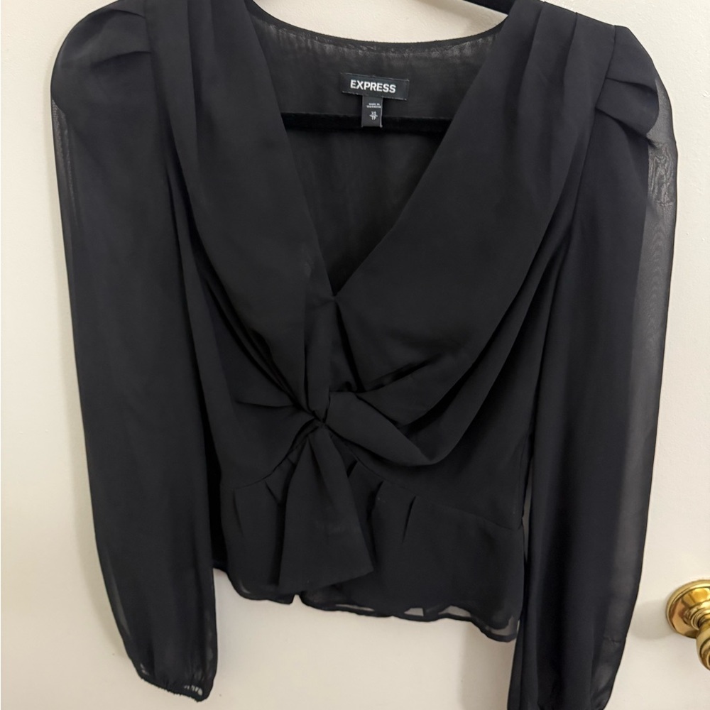 Express Sheer Black Blouse with Knot Detail